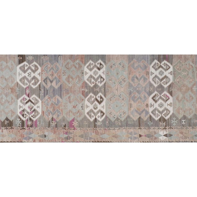1960s 1960s Turkish Pastel Foyer Kilim Runner 4'8'' X 13'9'' For Sale - Image 5 of 13