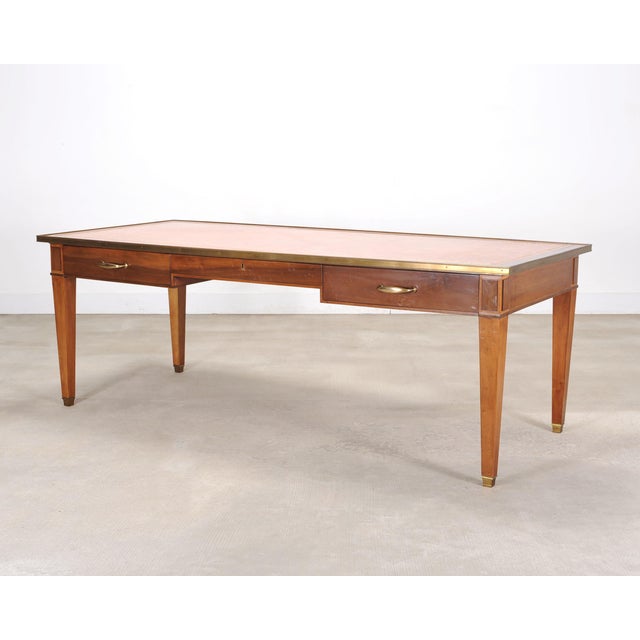 Mid-Century Modern Midcentury French Palladian Fruitwood Library Table Desk 7 Ft For Sale - Image 3 of 18