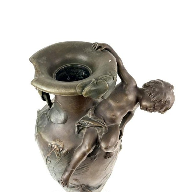 Metal Vintage French Art Nouveau Bronze Figural Vase After Auguste Moreau For Sale - Image 7 of 11