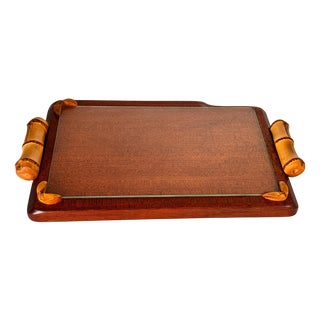 French Wooden Cheese Tray with Glass Plate and Knife Slot, 1970s For Sale