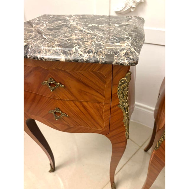 Antique French Louis XV Style Marble-Top Bedside Tables, 1900, Set of 2 For Sale - Image 11 of 15