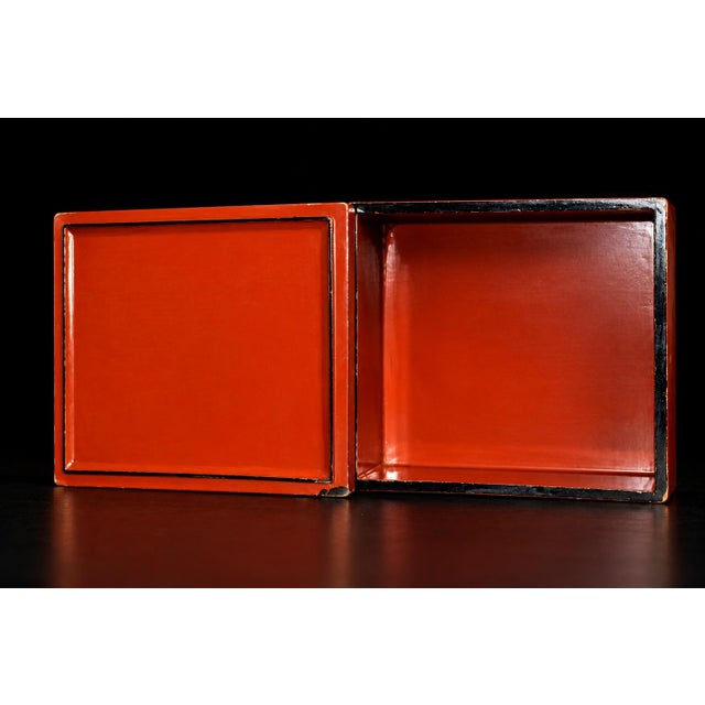 Japanese Antique Red Lacquered Snack Keepsake Box Hand Painted 2-Tier For Sale - Image 14 of 17