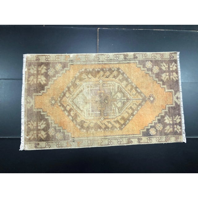 Vintage Distressed Turkish Handmade Orange and Gray Small Rug For Sale In Phoenix - Image 6 of 6