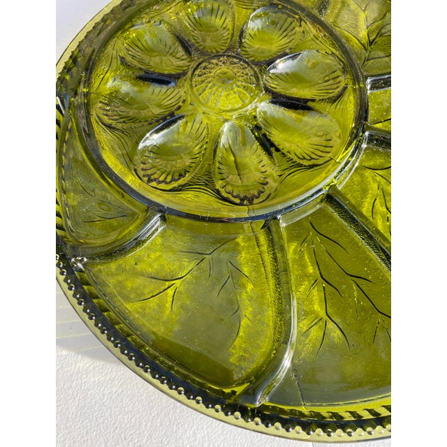 Vintage Mid Century Modern Green Glass Deviled Egg Platter For Sale - Image 9 of 12