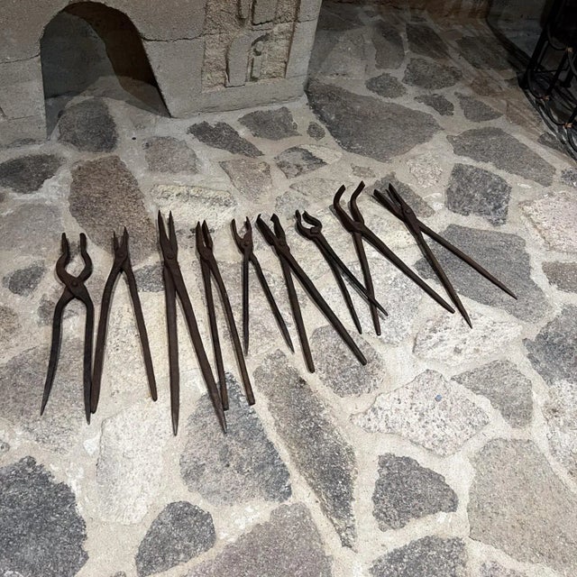 Antique Iron Worker Hand Forged Vintage Tools Set of 9 For Sale In San Diego - Image 6 of 7