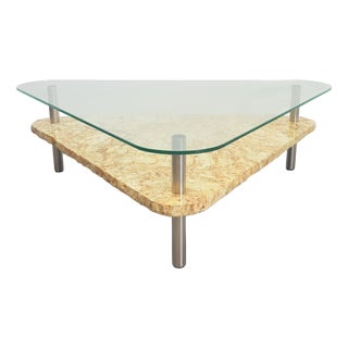 Brutalist Triangle Coffee Table in Marble and Stainless Steel, 1970s For Sale