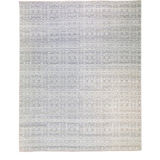 Modern Transitional Gray and Ivory Handmade Allover Geometric Oversize Wool Rug For Sale