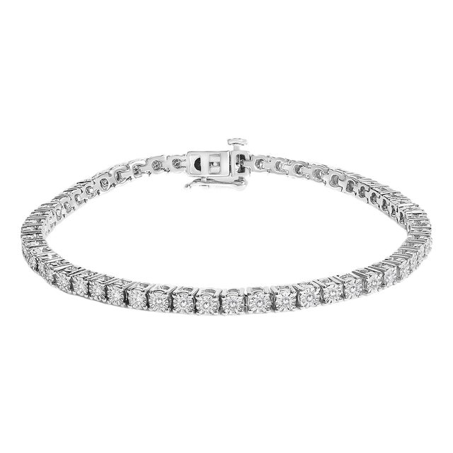 .925 Sterling Silver 1/2 Cttw Lab Grown Diamond Illusion-Set Miracle Plate Tennis Bracelet (G-H Color, VS1-VS2 Clarity) - Size 7.25" For Sale