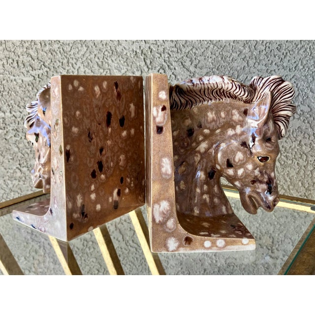 Late 20th Century Late 20th-Century Horse Head Earthenware Artisan Crafted Bookends – A Pair For Sale - Image 5 of 12