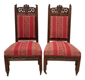 Gothic-Style Walnut Lounge Chairs, 19th Century, Set of 2