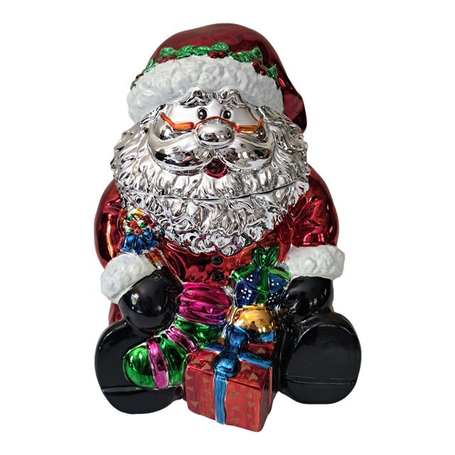 Vintage 2003 Allure Metallic Santa Cookie Jar – Retired Ceramic Christmas Décor For Sale