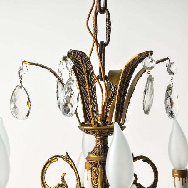 Spanish Antique Brass and Crystal Chandelier 12 Light For Sale - Image 3 of 14