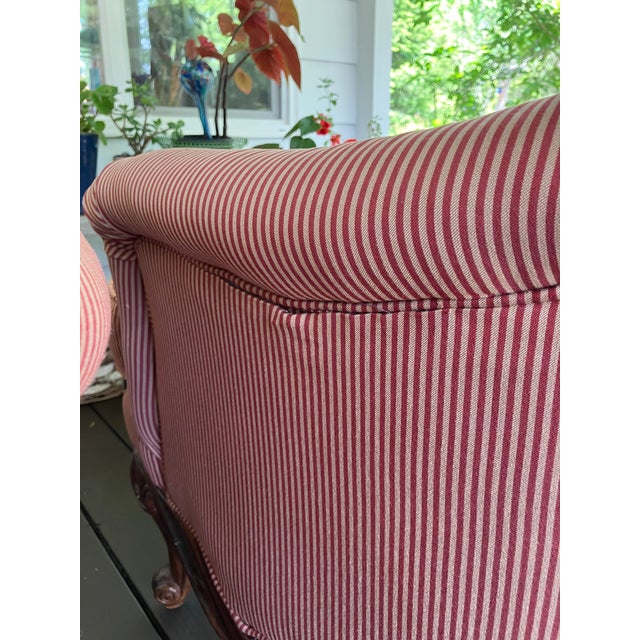 Henredon Upholstered English Arm Carved Base Club Chairs- A Pair For Sale - Image 9 of 17