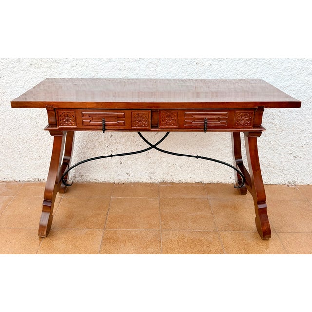 Beautiful Spanish console table from the 20th century, crafted in wood and inspired by traditional Spanish Baroque...