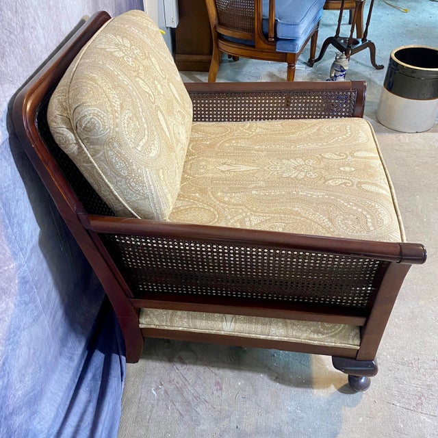 Vintage Cane Side Lounge Chair Upholstered For Sale - Image 17 of 18