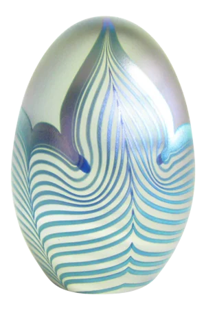 Vintage Robert Eickholt Studio Art Glass Pulled Feather Egg Paperweight