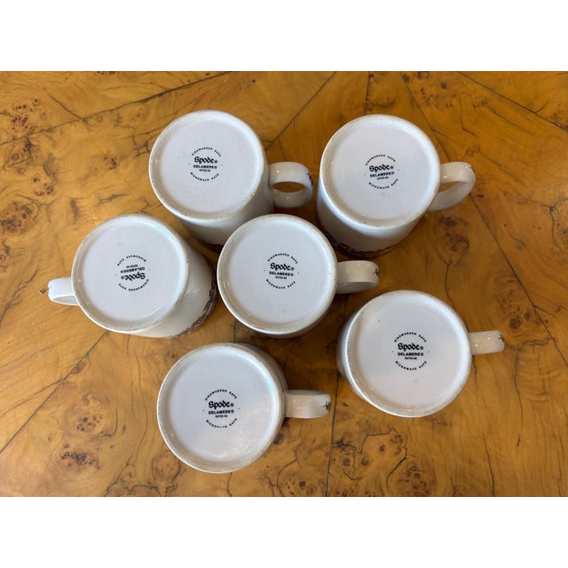 French Country Vintage Spode Delamere Brown Transferware Coffee Mugs - Set of 6 For Sale - Image 3 of 13