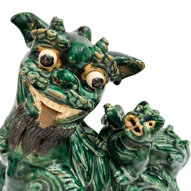 Large Vintage Chinese Green Glazed Pottery Kylin Chinese Dragons - a Pair For Sale - Image 13 of 17