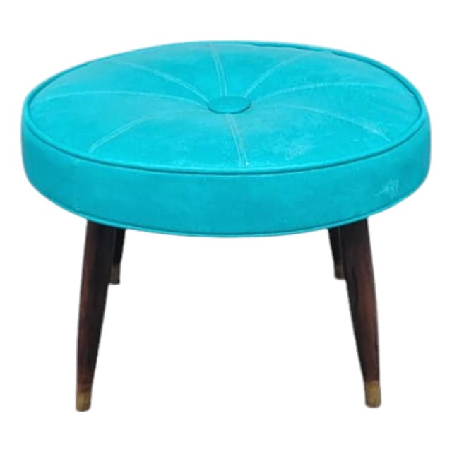 1950s Mid-Century Footstool With Vinyl Beautiful Upholstery Decorative For Sale