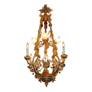 1910 French Belle Epoque Style Gilt Bronze Crystal Chandelier For Sale