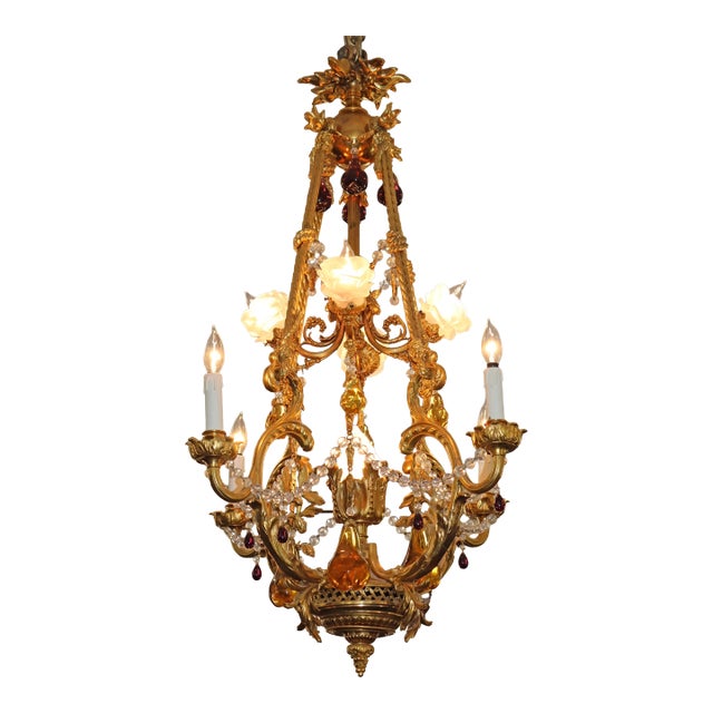 1910 French Belle Epoque Style Gilt Bronze Crystal Chandelier For Sale