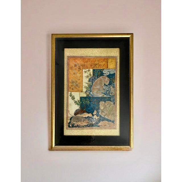English Mughal Style Animal Print in Gilt Wood Frame For Sale - Image 3 of 9