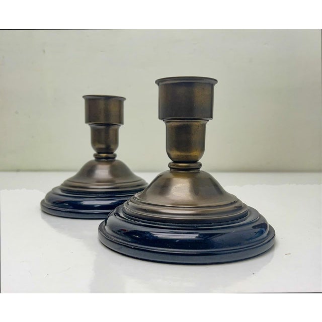 Art Deco Candlesticks in Marble and Brass, 1930s, Set of 2 For Sale - Image 3 of 7