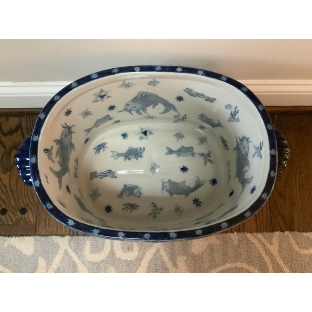 Enormous Vintage English Style Blue and White Ironstone Footbath Vintage blue and white ironstone English style footbath....