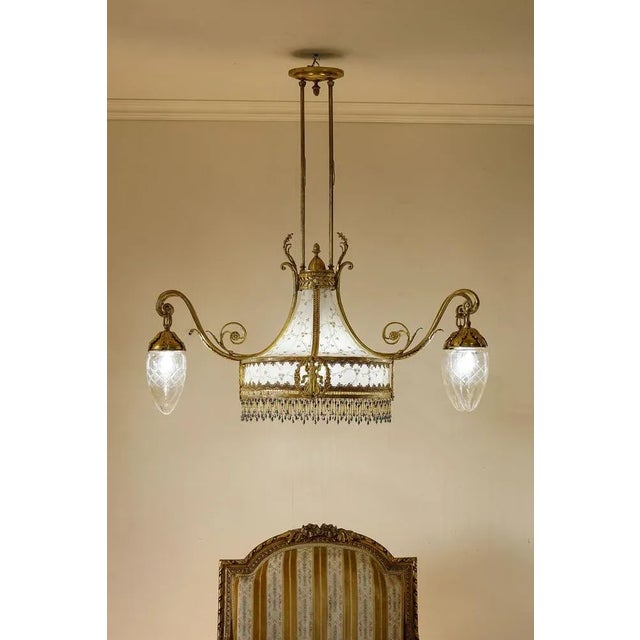 Art Nouveau Chandelier in 5-Light Golden Brass, 1890s For Sale - Image 11 of 12