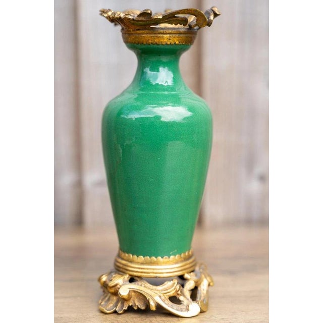 Antique 19th Century Qing Chinese Green Crackle Glaze Porcelain & Ormolu Vase For Sale - Image 13 of 18