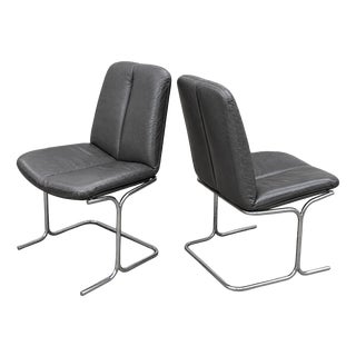 Vintage Pieff Leather and Chrome Dining Chairs by Tim Bates for Harrods, 1970s, Set of 2 For Sale