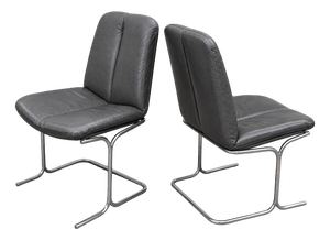 Vintage Pieff Leather and Chrome Dining Chairs by Tim Bates for Harrods, 1970s, Set of 2