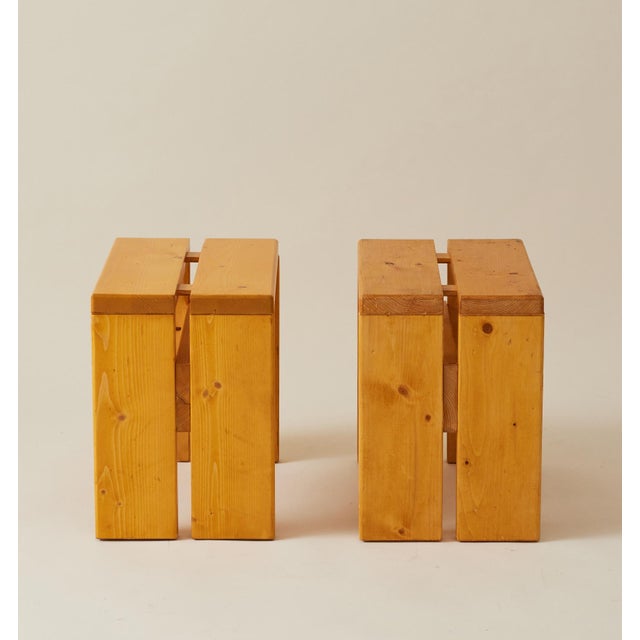 Mid-Century Modern Charlotte Perriand Les Arcs Pine Stools or Side Tables, 1960s, a Pair For Sale - Image 3 of 7