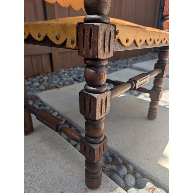 Camel Set of 6 Vintage Spanish Revival Dining Chairs (4 Side, 2 Captain’s)-Project Set For Sale - Image 8 of 10