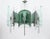 A beautiful Italian modernist chandelier with green/grey and clear faceted glasses mounted on a chrome-plated six-arm...