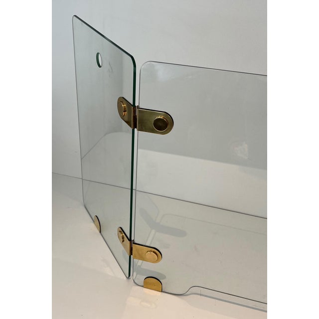 Fireplace Screen with Three Glass Panels and Brass. Circa 1970 For Sale - Image 6 of 12