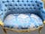 1950s 1950s French Louis XVI Blue Damask Gold Beech Settee For Sale - Image 5 of 12
