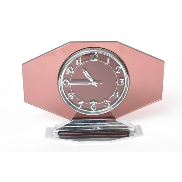 Original 1930's 8-Day Art Deco French Pink Glass Clock by Jaz For Sale - Image 11 of 11