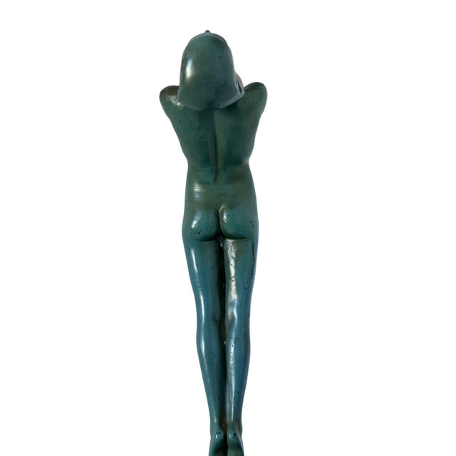 1960s Max Le Verrier "Lueur" French Art Deco Figural Sculpture With Onyx Sphere For Sale - Image 9 of 17