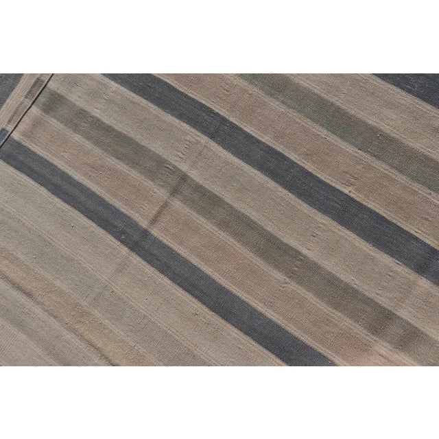 Vintage Turkish Gallery Kilim With Soft Neutral Stripes in Blue and Sand For Sale - Image 12 of 12