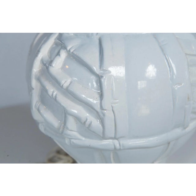 Ceramic White Ceramic Faux Bamboo Lamps, 1970s - A Pair For Sale - Image 7 of 11