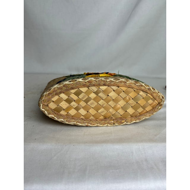 Boho Chic Late 19th Century Decorative Floral Woven Handbasket For Sale - Image 3 of 5