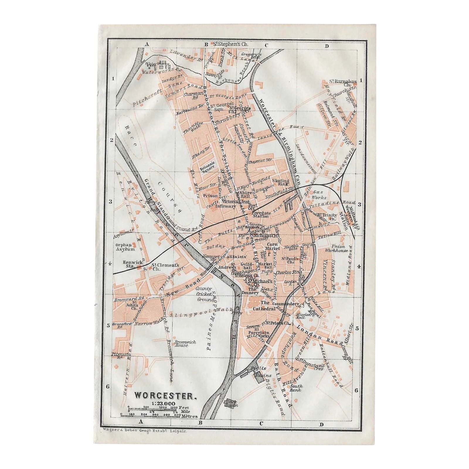 1910 City Map of Worcester England | Chairish