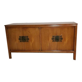 1960s Vintage Mid-Century Maple Buffet Credenza With Ornate Brass Key Knobs For Sale