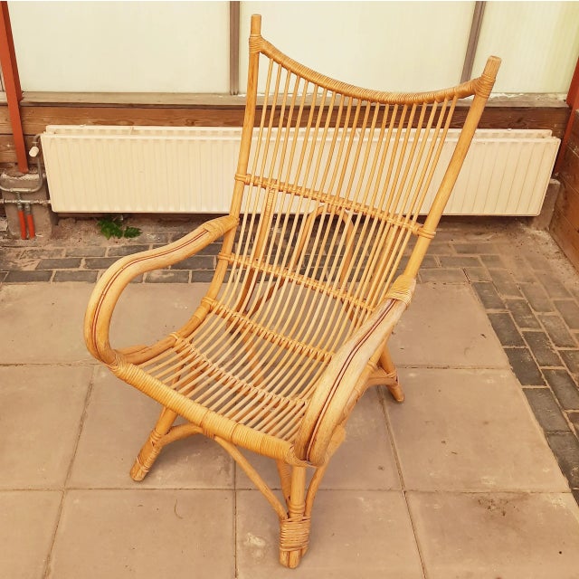 Wingback Lounge Chair in Rattan, 1980s For Sale - Image 6 of 9