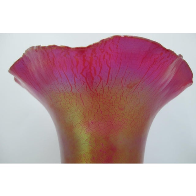 Donald Carlson Iridescent Art Glass Ruffled Trumpet Vase For Sale - Image 10 of 13
