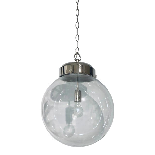 Modern Glass and Nickel Bulbous Reeves Pendant Light For Sale