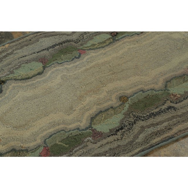 Antique Hooked Rug With Leaf Design in Pastel Green Tones - Rug & Kilim For Sale In New York - Image 6 of 8