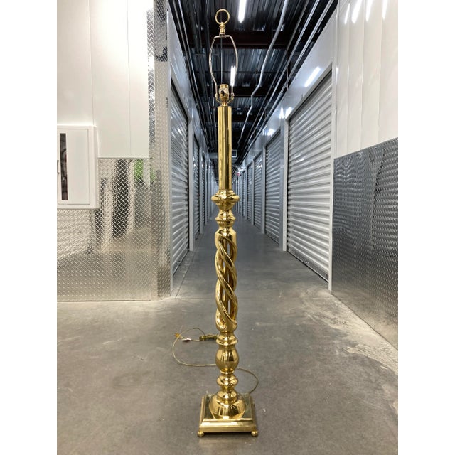 Mid-Century Modern Heavy Brass Triple-Helix Floor Lamp Manner of Chapman For Sale - Image 3 of 12
