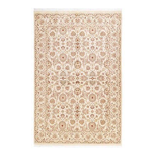 Eclectic, One-of-a-Kind Hand-Knotted Area Rug in Ivory, 4' 2" x 6' 3" For Sale